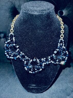 Gold Chain Black Beaded Statement Necklace - Women Jewelry